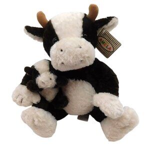 Amela Cow with Baby Sitting Plush w/ Tag Vintage 8.5" Black White